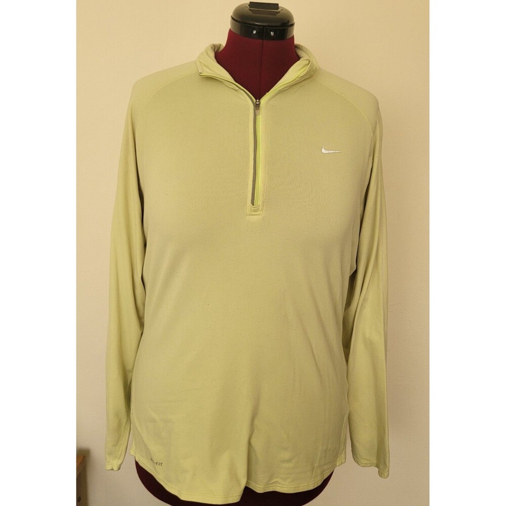 Nike Dri-FIT Womens XL Quarter Zip Long Sleeve Shirt Green Athletic *Flawed